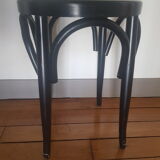 Wooden and rattan tabouret