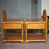 Paire de table rotin Maugrion pour Roche Bobois, table de chevet rotin