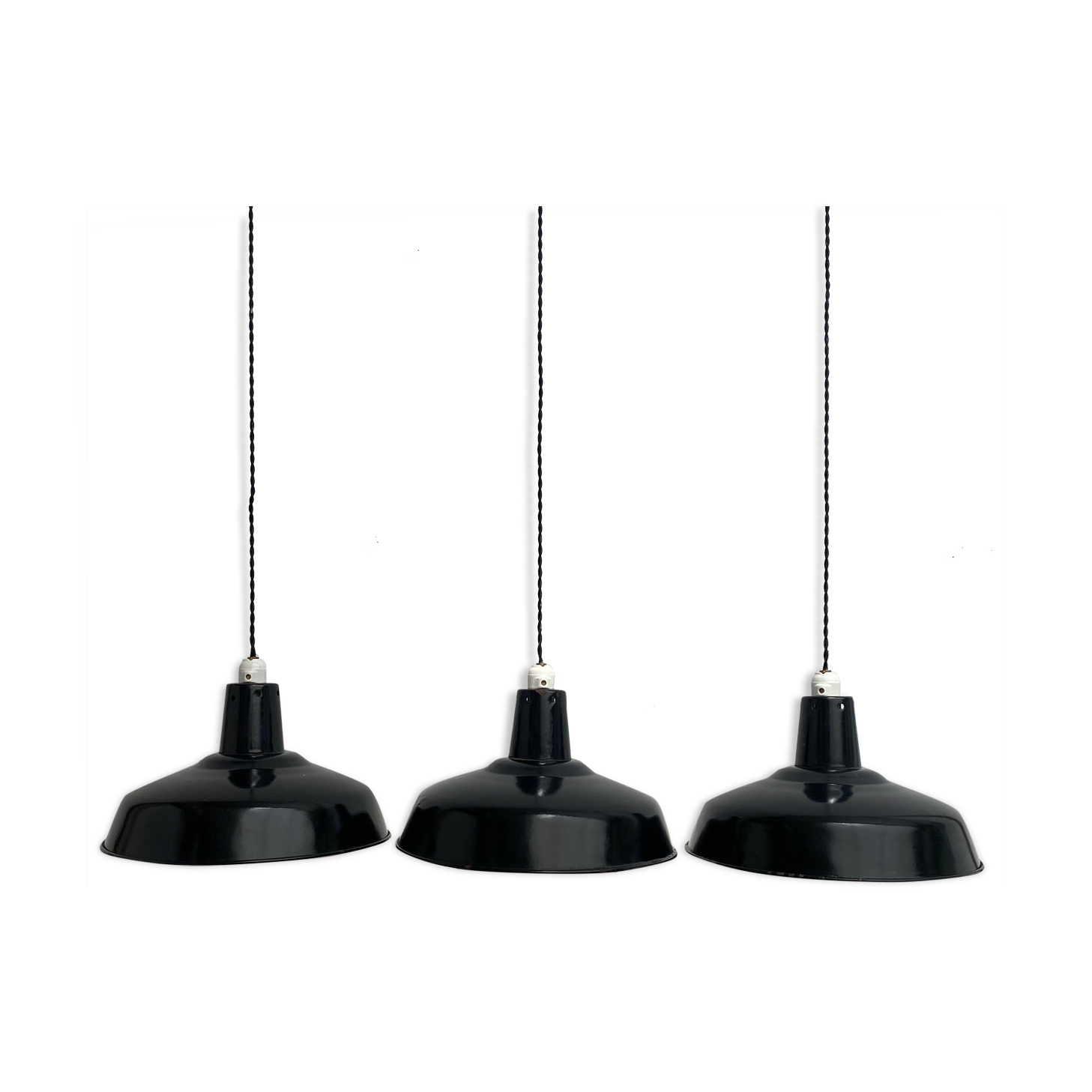Lot 3 suspensions industrielles émaillées 35,5 cm