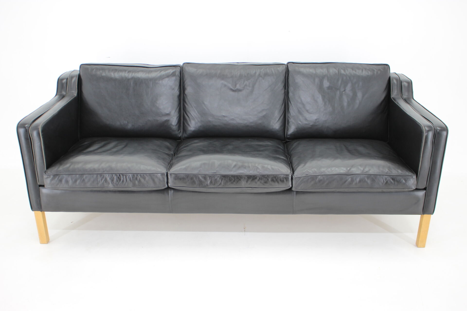 1980s Black Leather 3-Seater Sofa by Stouby, Denmark