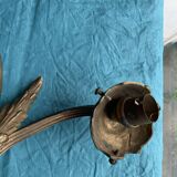 Double wall light in gold brass metal, vintage leaf pattern