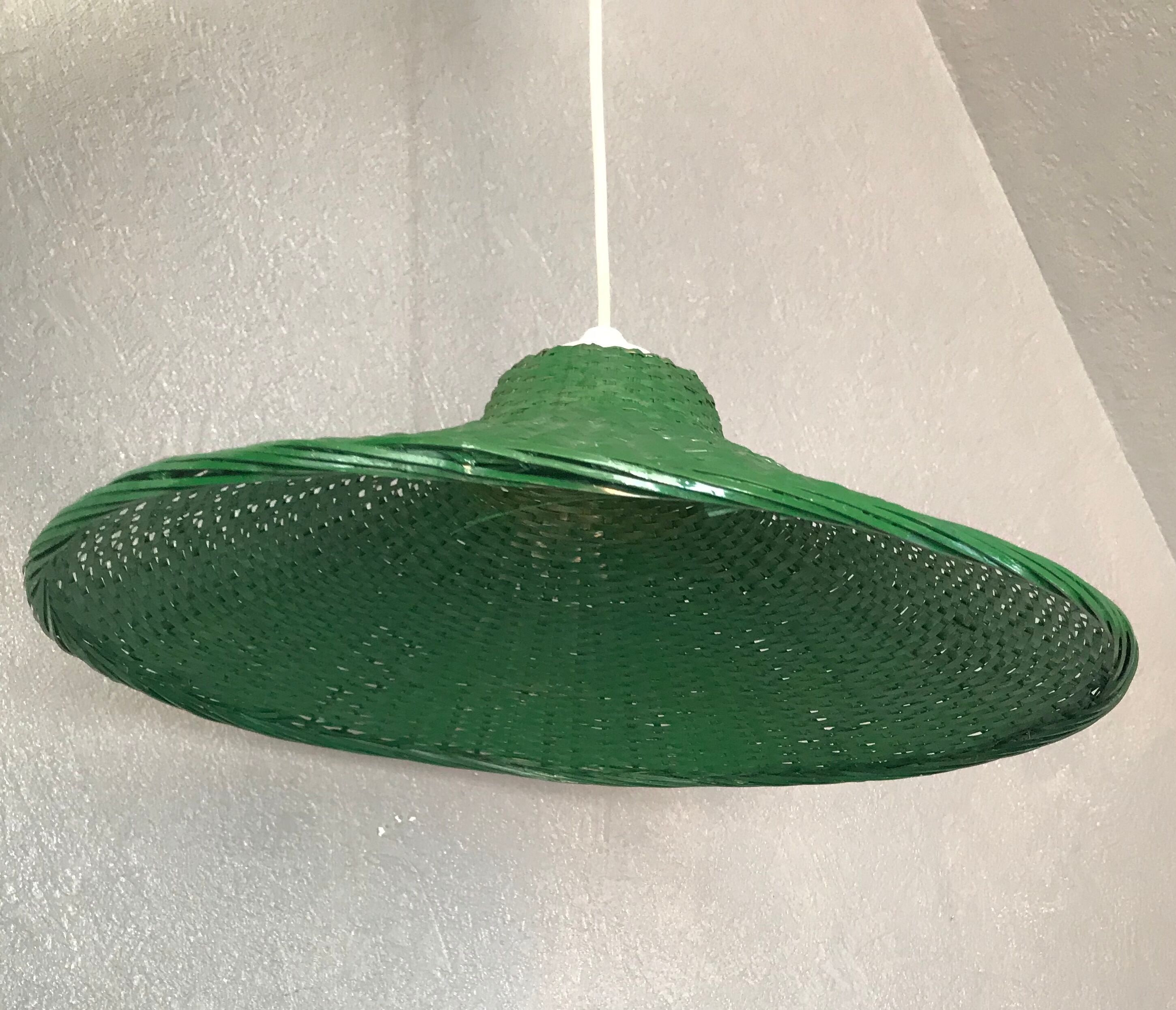 Suspension rotin tresse vert
