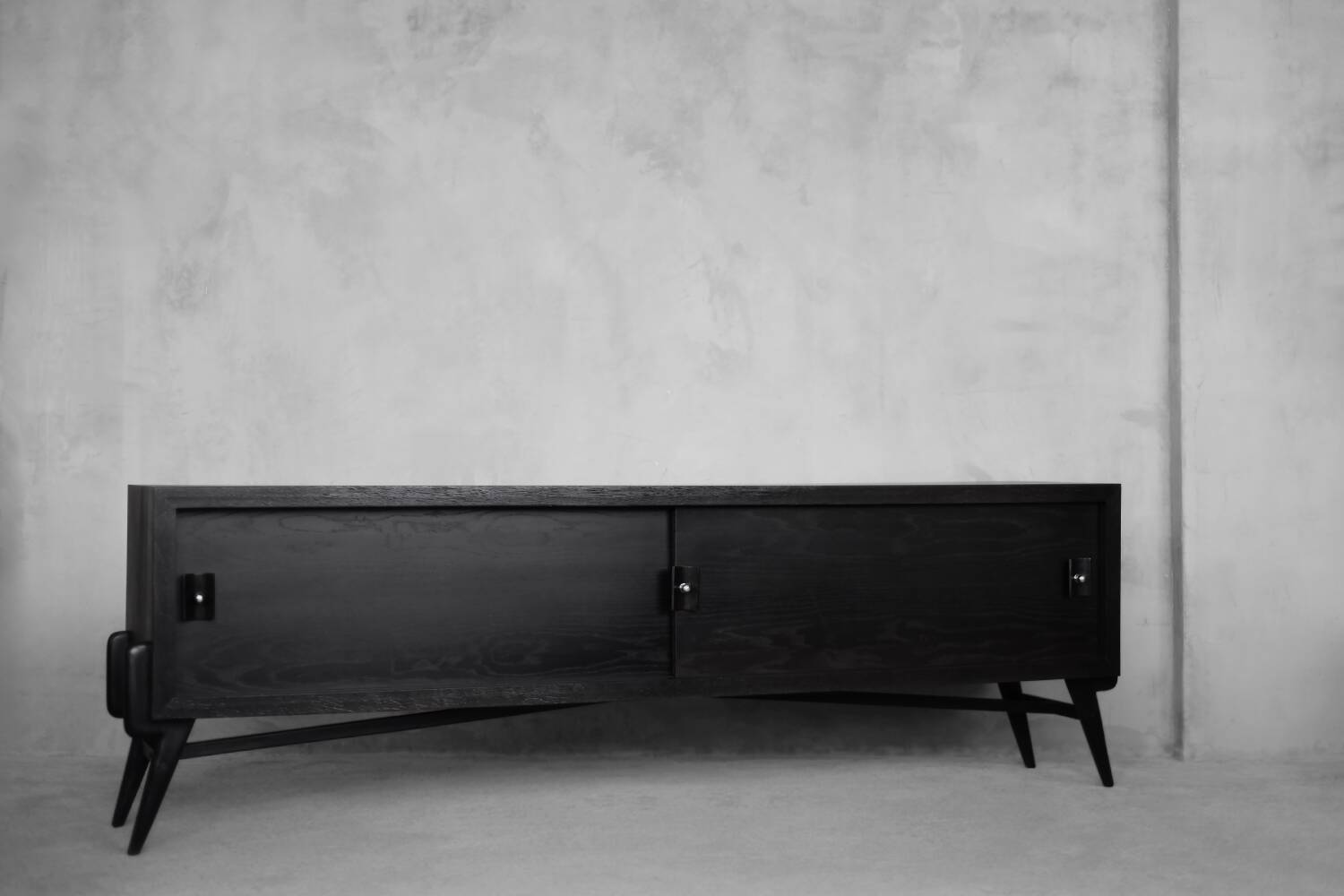 Mid-Century Scandinavian Modern Dark Oak Sideboard with Wood and Metal