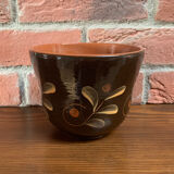 Dark Brown East German Planter with Floral Motif in the Style of Khokhloma