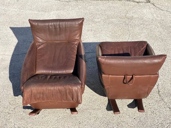 Paire de fauteuils à bascule De Sede, Suisse 1970 en buffle marron