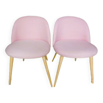 2 Scandinavian chairs - armchairs covered in pink fabrics with very stylish beech wood legs