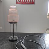 Vintage Skyscraper ceiling light, pink glass table lamp, Bauhaus Art.