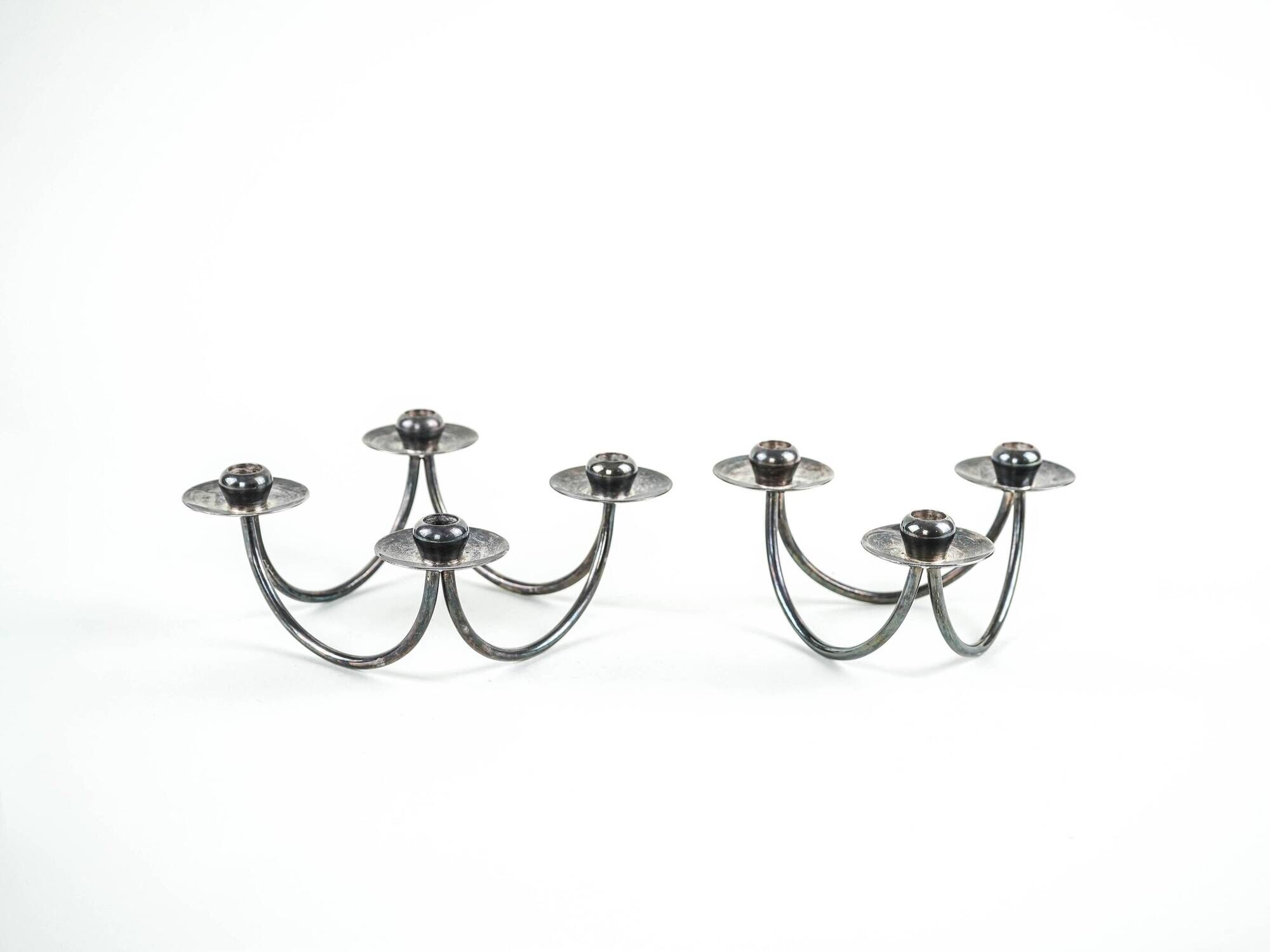 Set of silver-plated candlesticks by Berg Denmark with square bases, 1970s