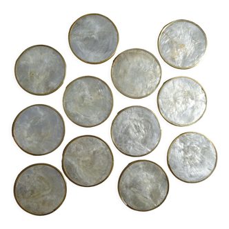 Series of 12 vintage mother-of-pearl coasters