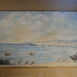 Pastel Michel Gastaldi vue de Cannes les pêcheurs