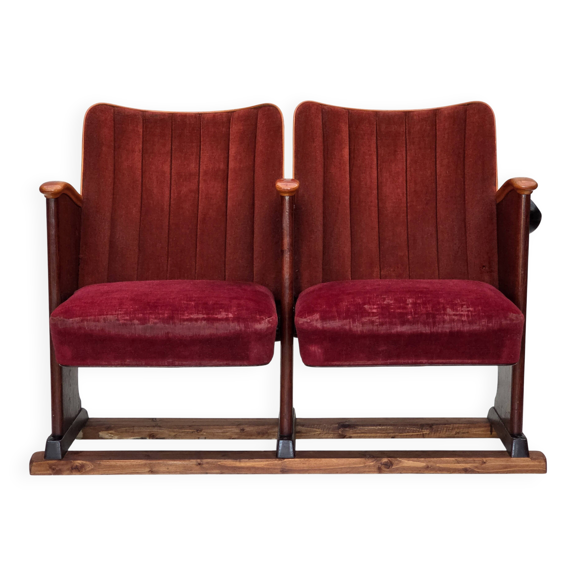 1950s, Danish theater armchairs, furniture velour, original condition.
