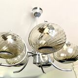 Large chrome and smoked glass chandelier 1970