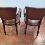 Pair of antique leather bridge armchairs