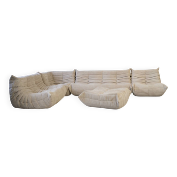 Togo sofa set in beige corduroy, model designed by Michel Ducaroy 1973