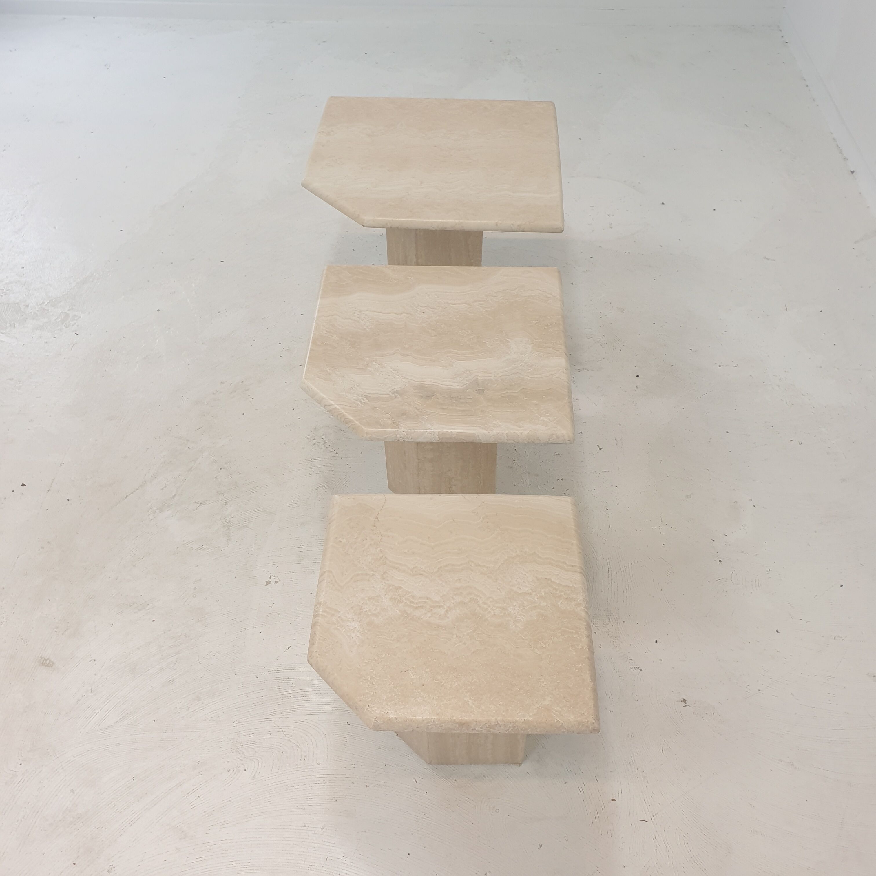 Set of 3 italian travertine coffee or side tables, 1980s