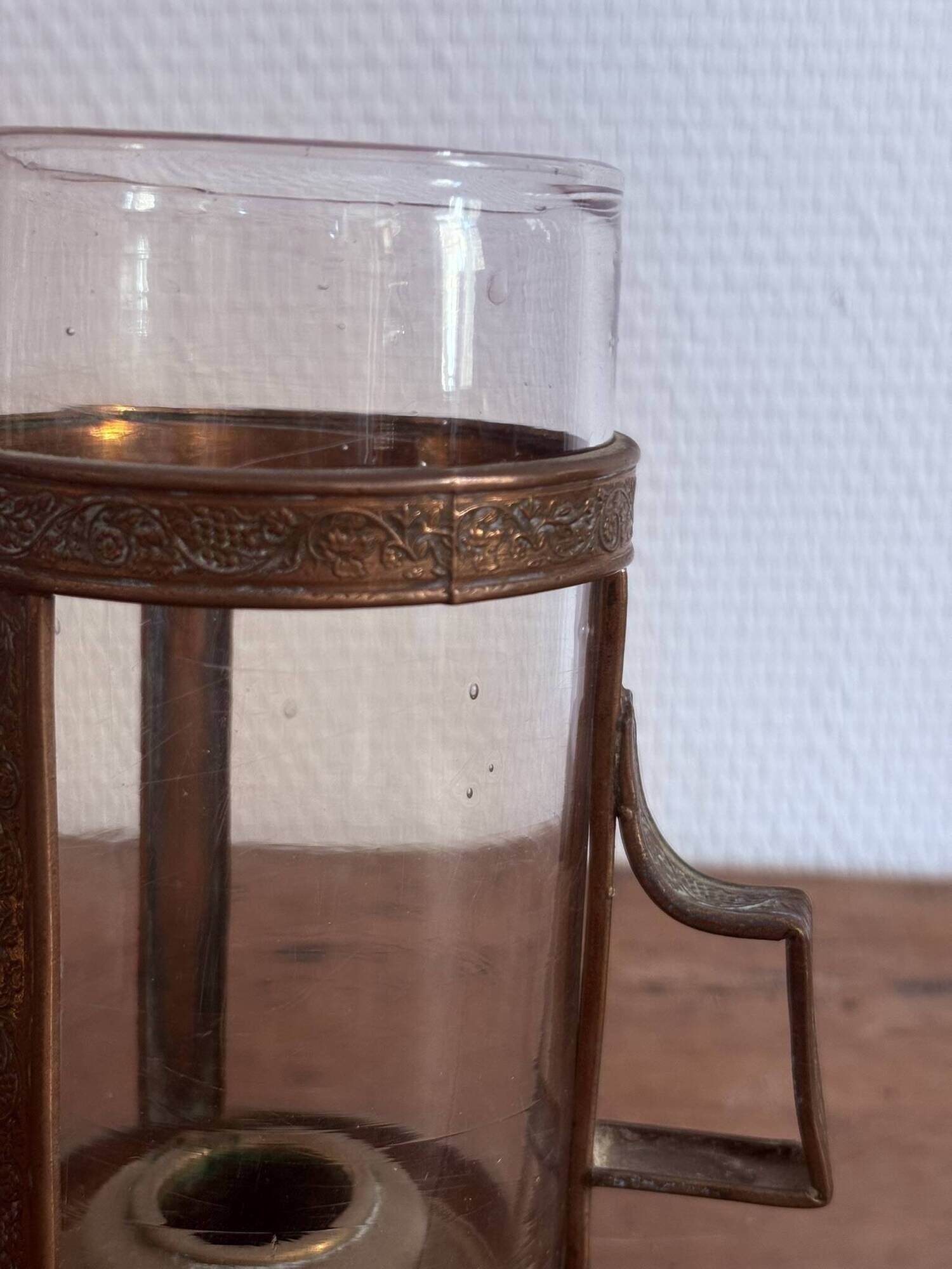 Night Candle Holder Brass Chiseled Blown Glass Night Light 19th Century
