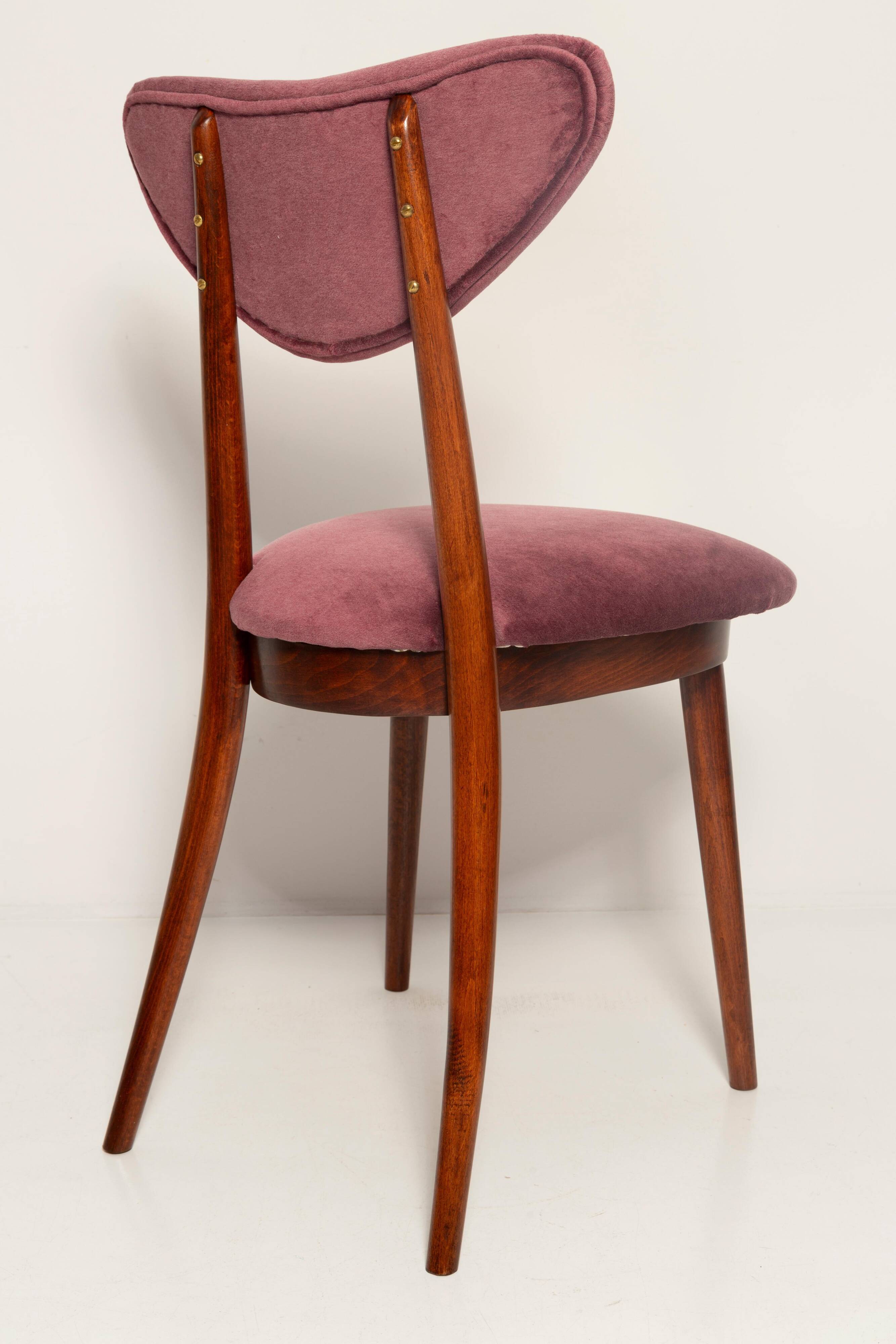 Vintage mid-20th century purple plum velvet heart-shaped chair.