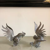 Vintage silver metal roosters