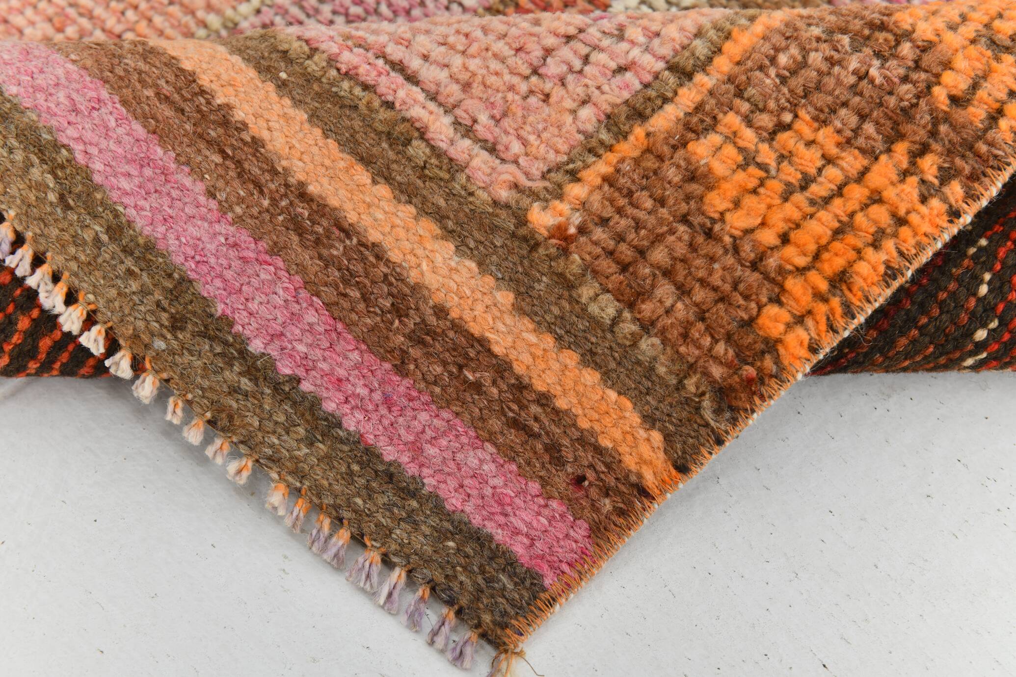 Brown & Orange Turkish Runner Rug, 92x328Cm