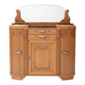 Buffet d'apparat Art Déco en bois sculpté, marbre noir et miroir bi