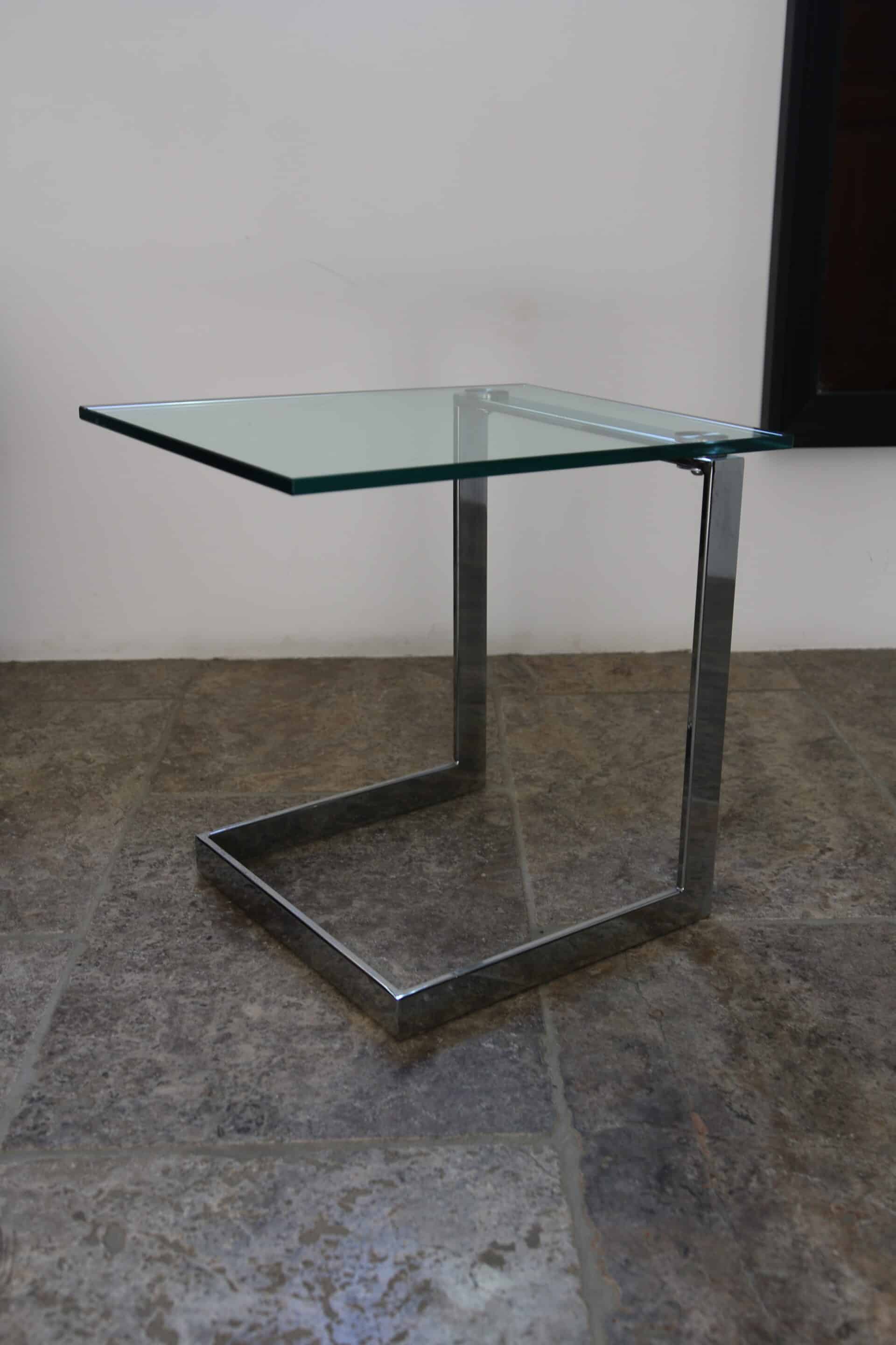 Table d’appoint verre, chrome  « Gebra », années 80, étiquette d'origine