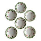 6 large slip bowls, floral and strawberry pattern