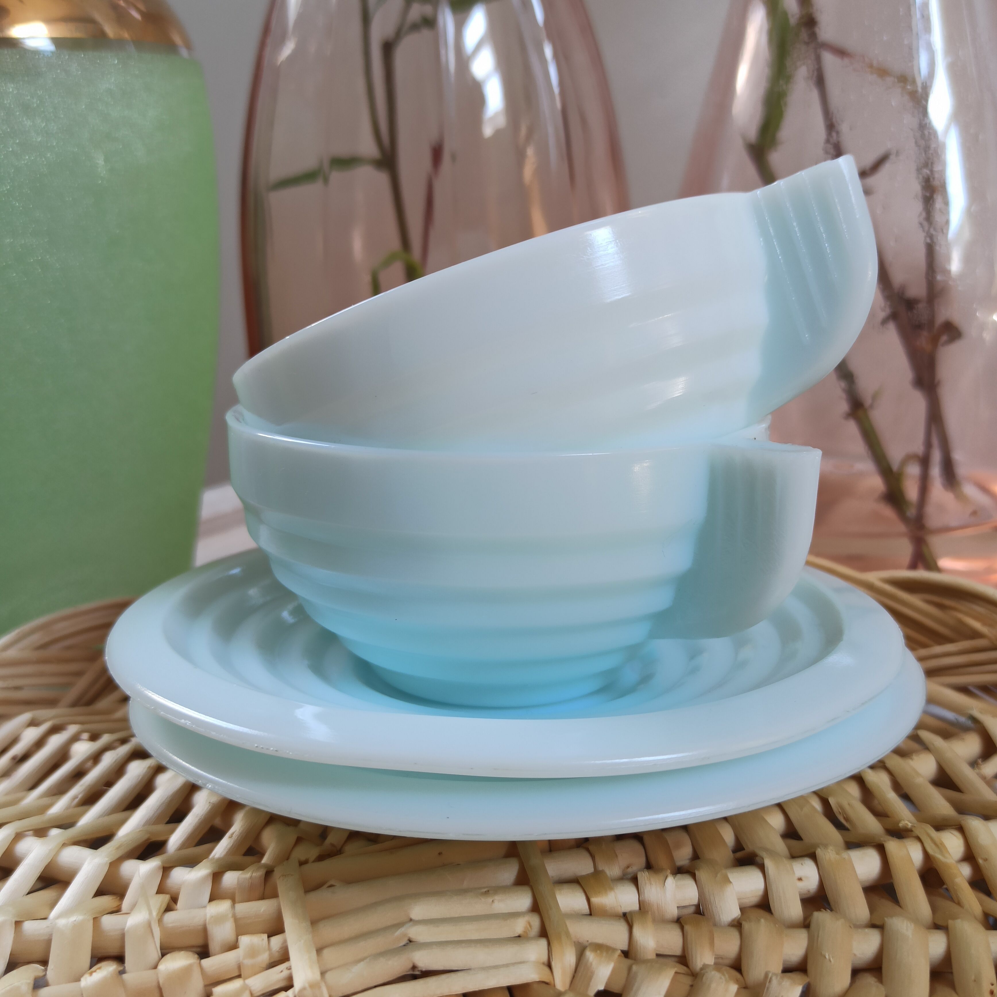 Art Deco blue opaline cups