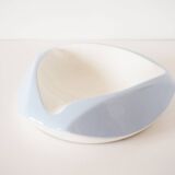 Large white and sky blue ceramic catchall from the 1950s.