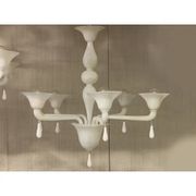 Contemporary Italian 6 Arms White Murano Glass Chandelier