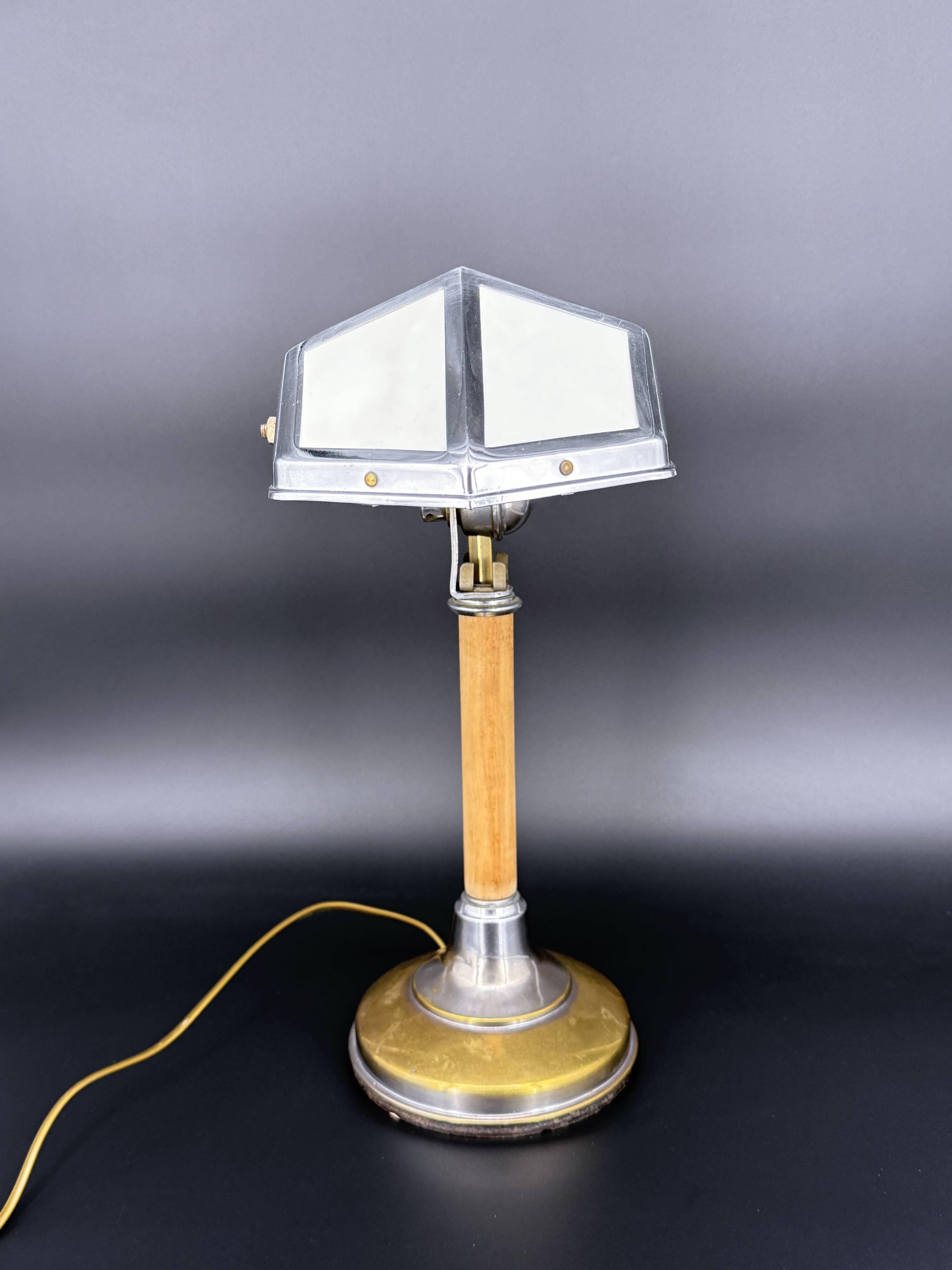 Art Deco desk lamp Pirouett chrome, brass and wood, 1930