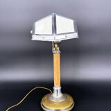 Art Deco desk lamp Pirouett chrome, brass and wood, 1930