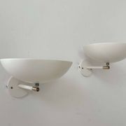 Pair of vintage adjustable wall lights, brass and white metal, France 1970