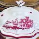 Old small Gien earthenware vegetable soup tureen, pink landscape model