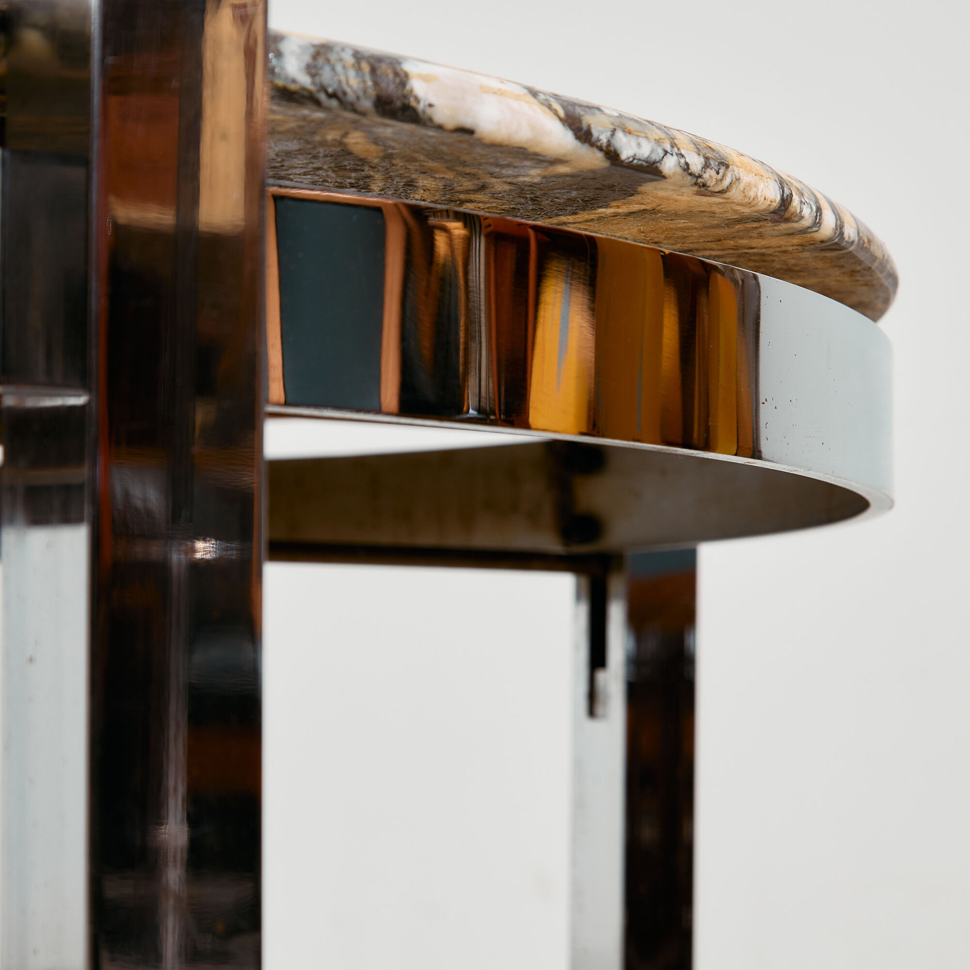Coffee table with a stone top.