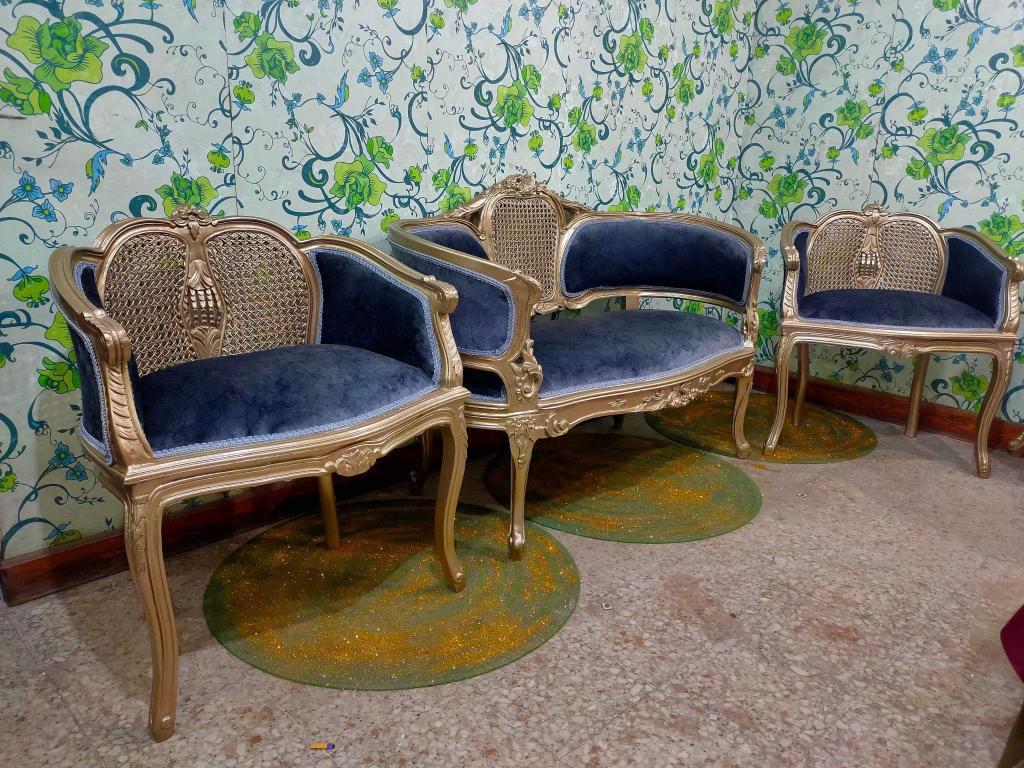 Blue armchairs and sofa Louis XV style