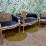 Blue armchairs and sofa Louis XV style