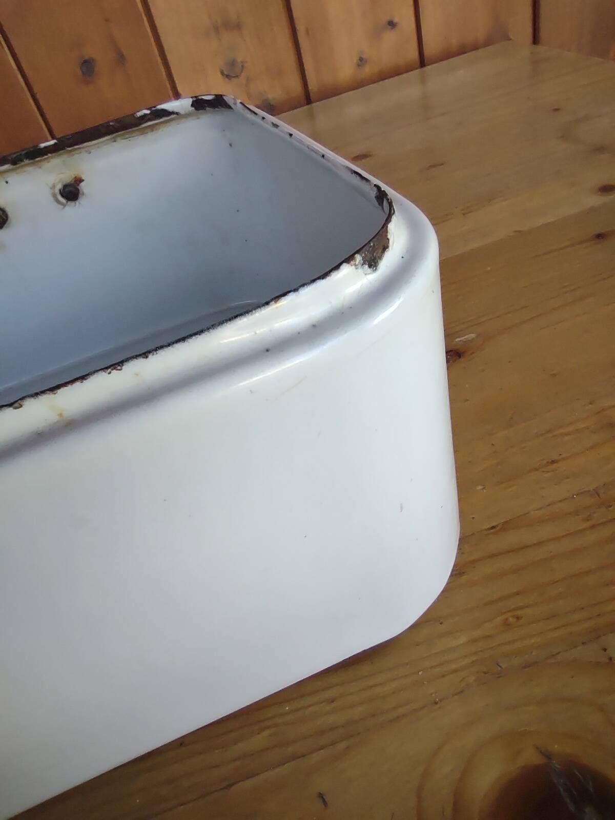 Vintage bread box - white enamel and brass - retro