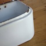 Vintage bread box - white enamel and brass - retro