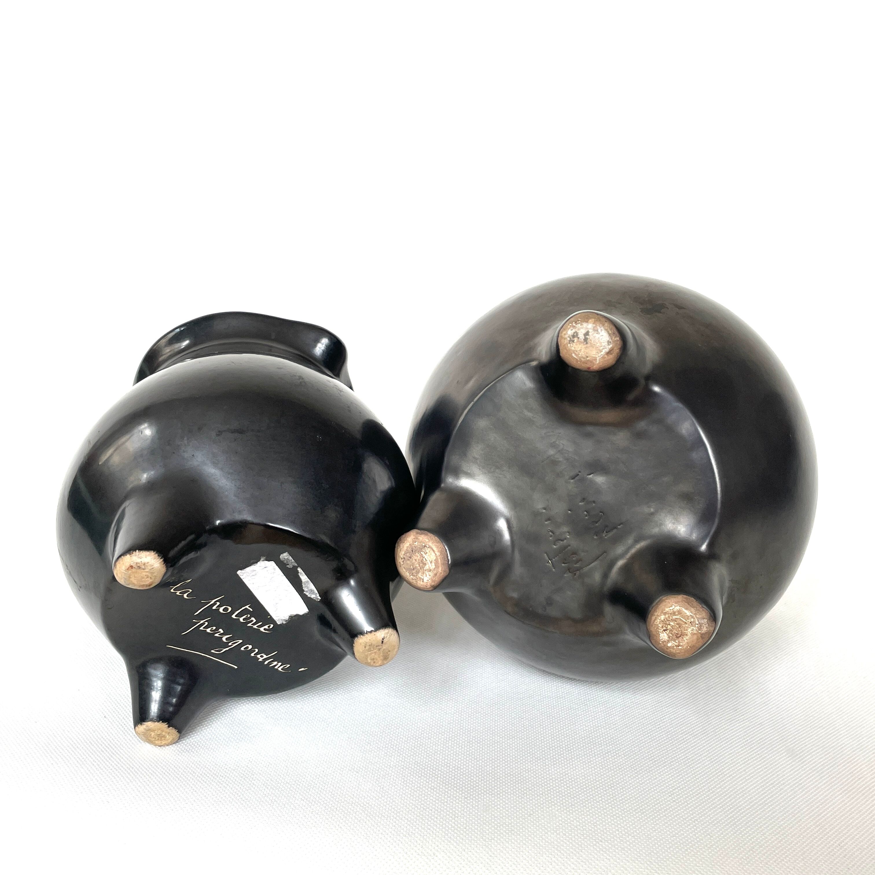 2 ceramic pitchers, 1950, poterie périgourdine