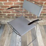 Lot of 4 Italian design chairs in leather and chrome