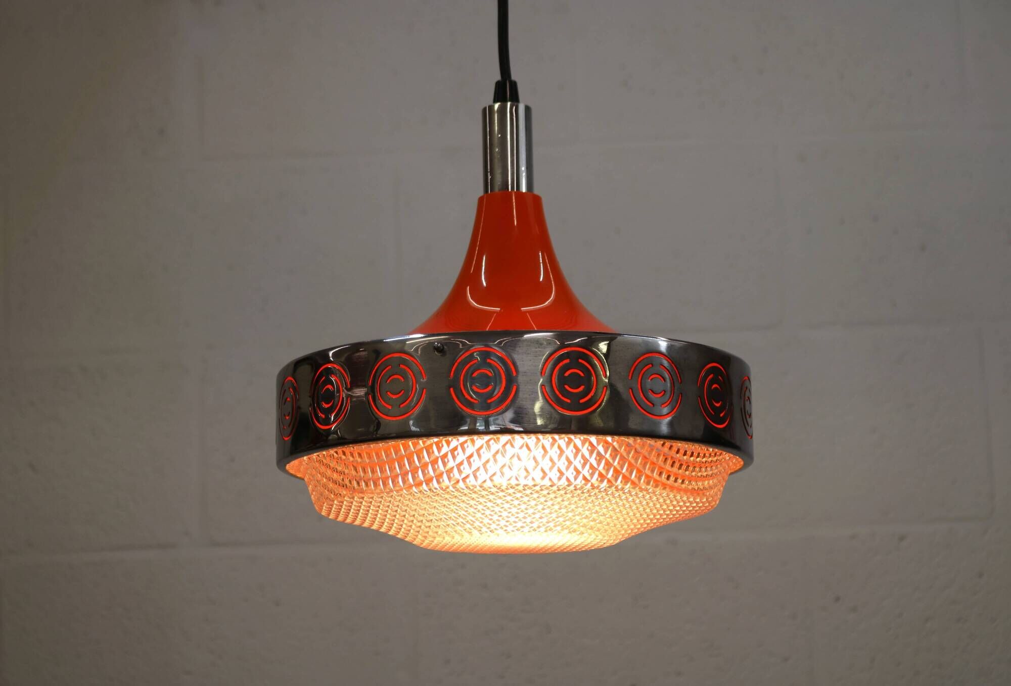 Vintage Chrome & Orange Pendant Lamp - 1970s Massive Belgium Lighting