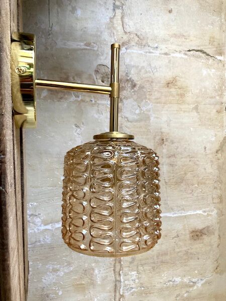 Brass and striated glass wall lamp