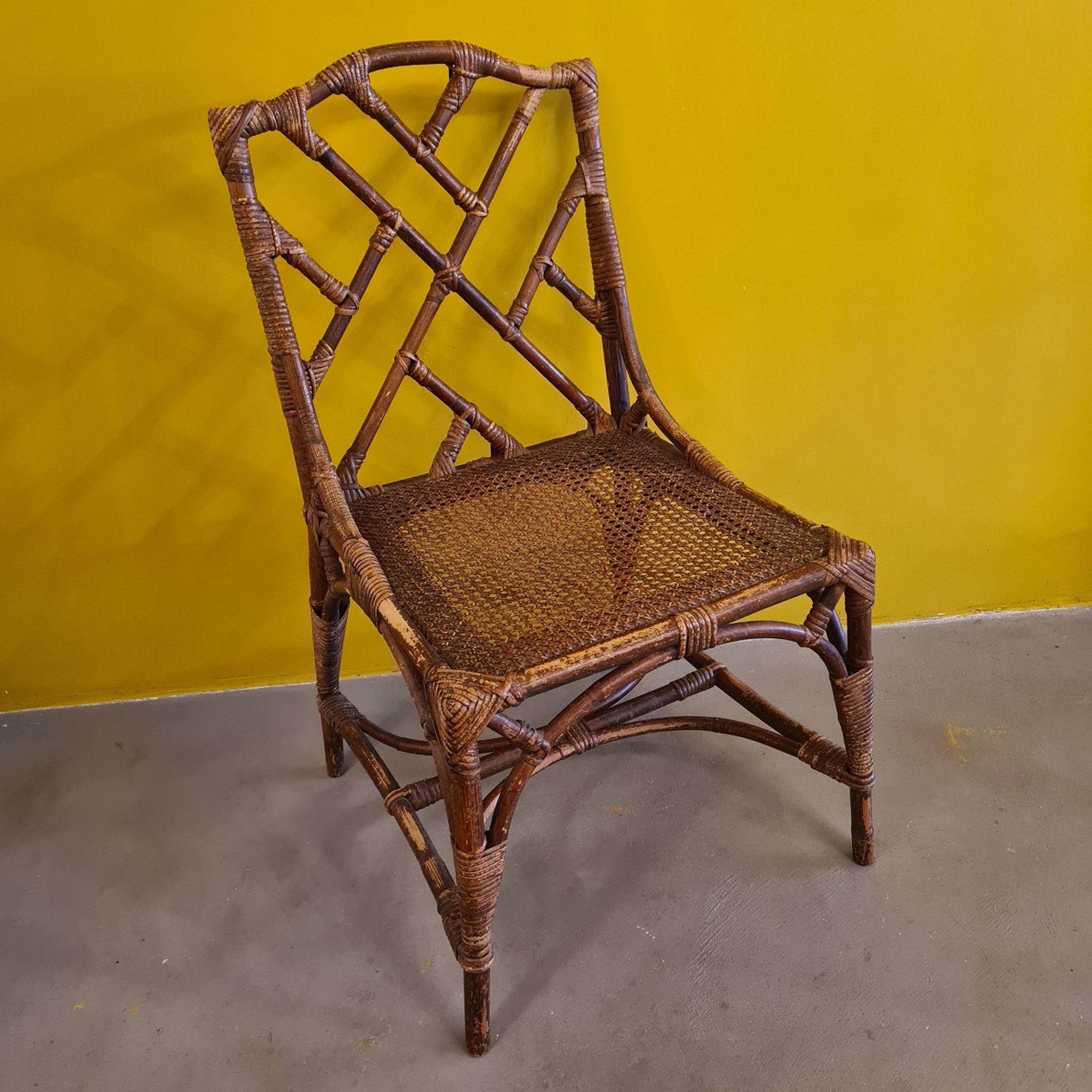Old french chippendale bamboo chair, 1st half 20th century.