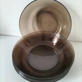 Ensemble de 5 assiettes creuses vintage Duralex en verre fumé marron glacé