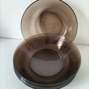 Set of 5 vintage Duralex deep plates – smoked brown glass