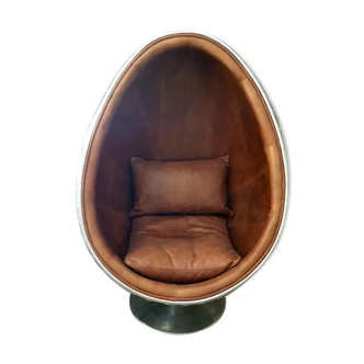 Fauteuil oeuf acier et cuir