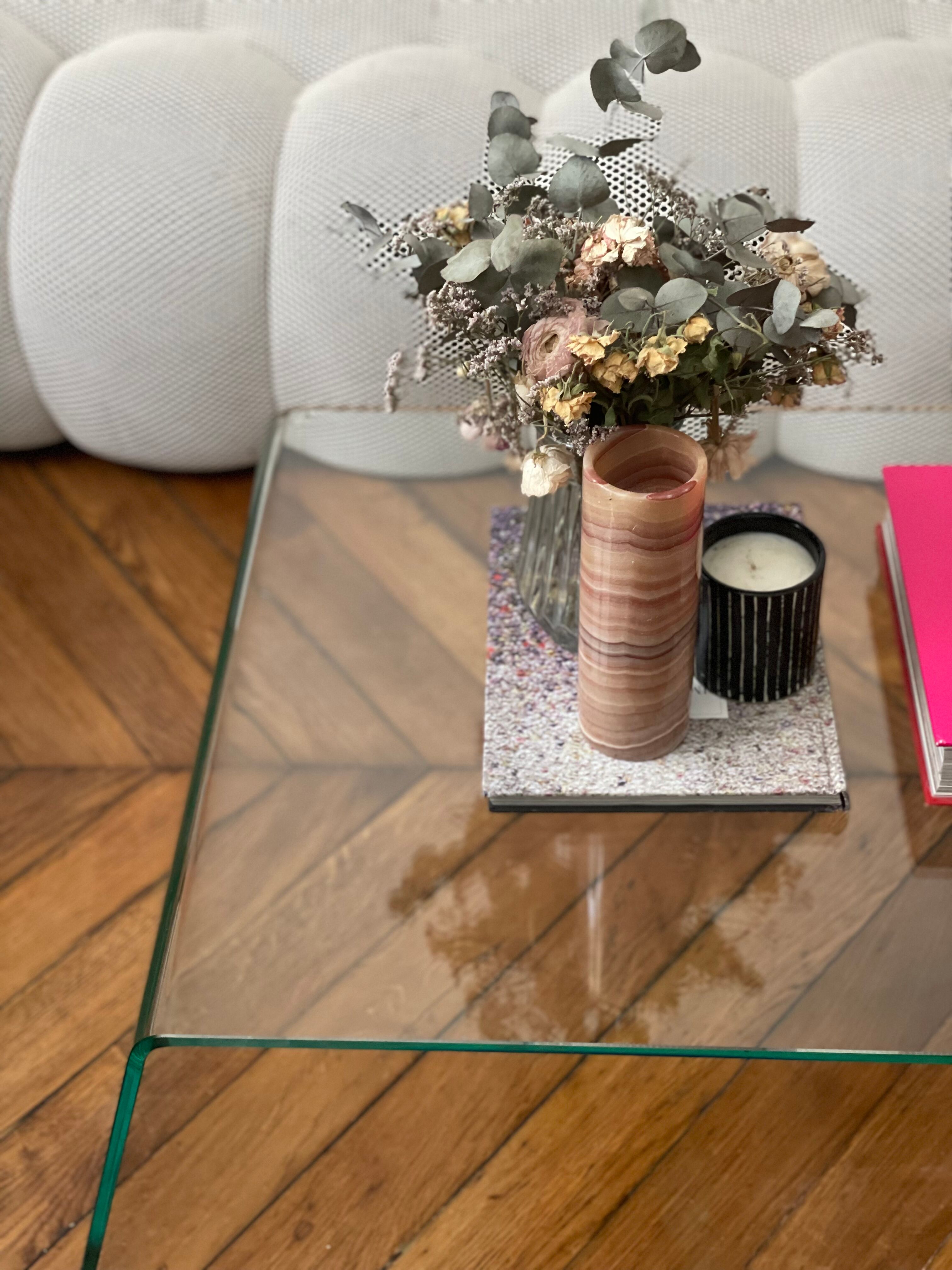 Vintage coffee table in curved corrugated tempered glass minimalist design