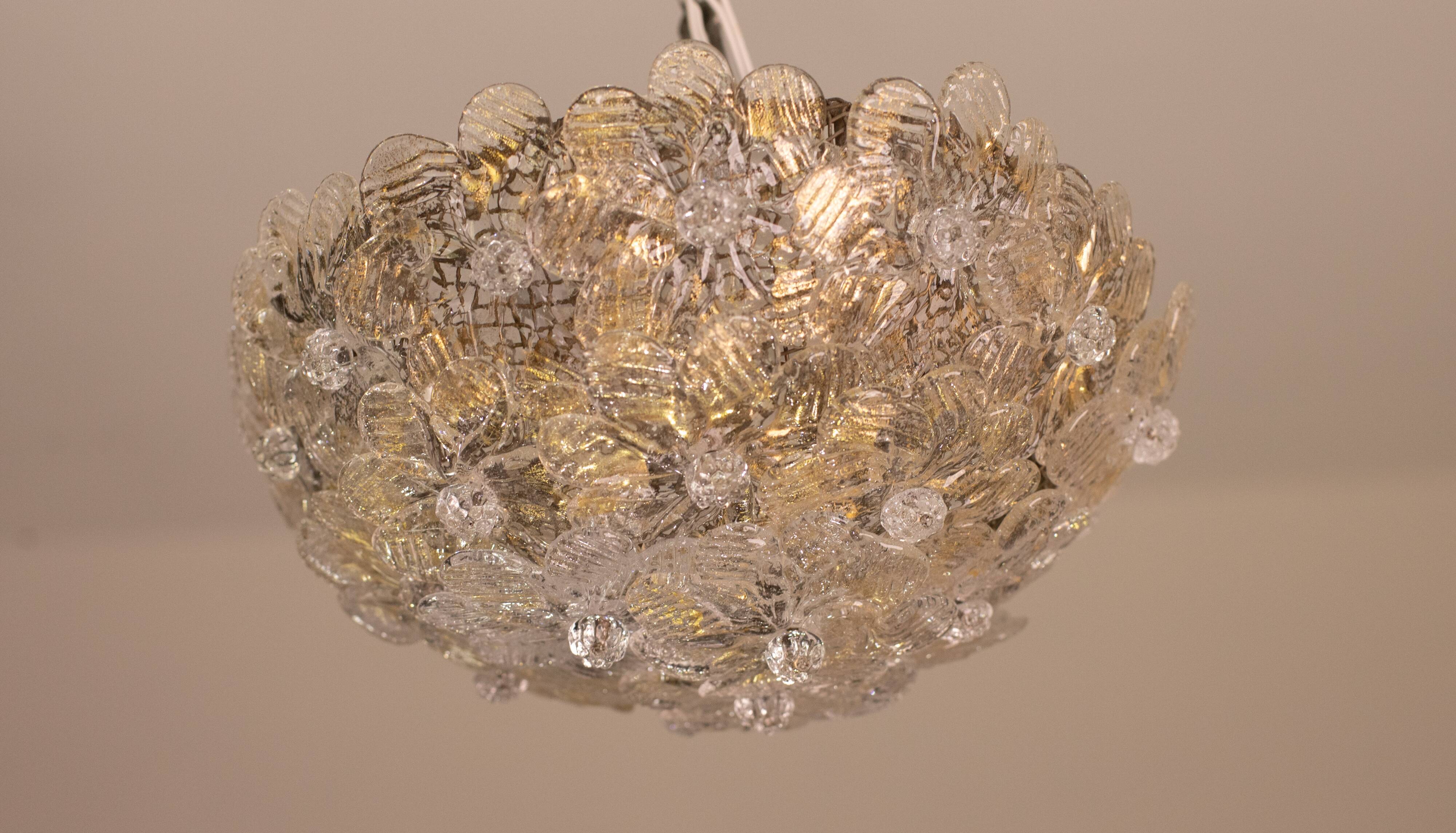Murano Ceiling Light Flower by Seguso for Venini, Italy, 1960s