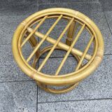 Rattan pouf with refurbished cushion