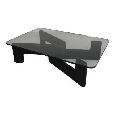 Vintage coffee table with organic black wooden base, 1970s